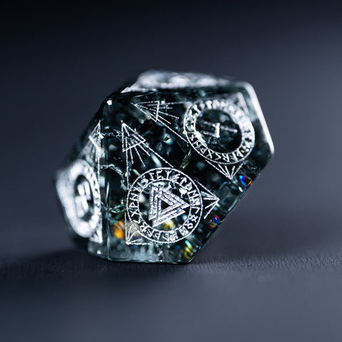 URWizards Dnd Engraved Blast Black Glass Dice Set Nordic Style - Urwizards