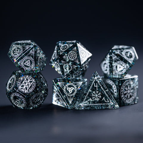 URWizards Dnd Engraved Blast Black Glass Dice Set Nordic Style - Urwizards