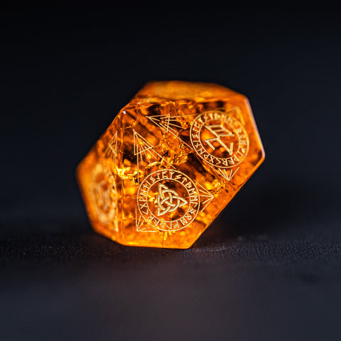 URWizards Dnd Engraved Blast Amber Glass Dice Set Nordic Style - Urwizards