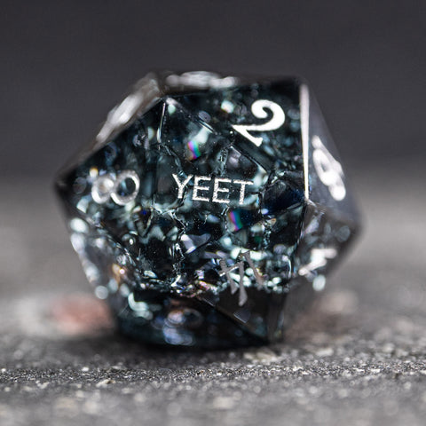 URWizards D&D Blast Black Glass Engraved Dice Set YEET & F*CK - Urwizards
