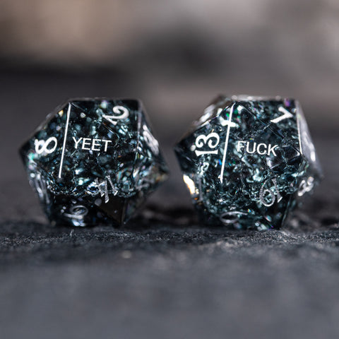 URWizards D&D Blast Black Glass Engraved Dice Set YEET & F*CK - Urwizards