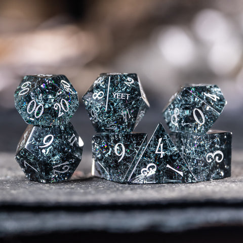 URWizards D&D Blast Black Glass Engraved Dice Set YEET & F*CK - Urwizards
