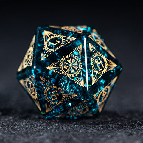 URWizards Dnd Engraved Blast Blue Glass Dice Set Nordic Style - Urwizards