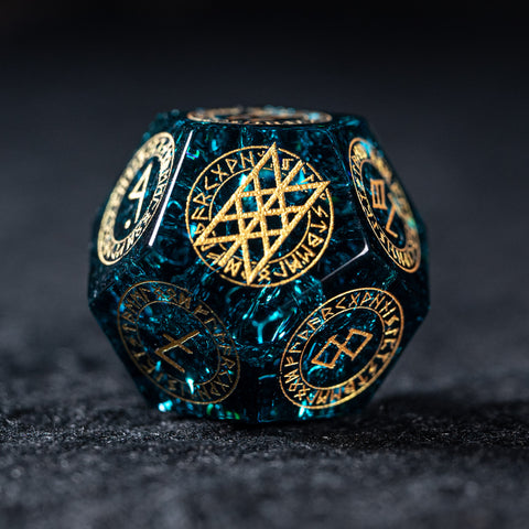 URWizards Dnd Engraved Blast Blue Glass Dice Set Nordic Style - Urwizards