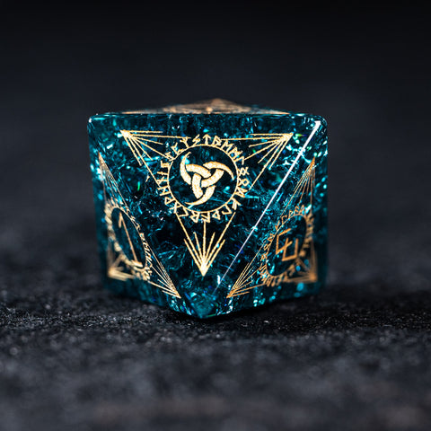 URWizards Dnd Engraved Blast Blue Glass Dice Set Nordic Style - Urwizards