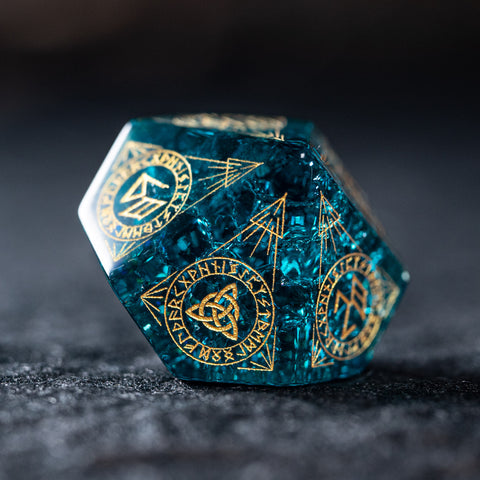 URWizards Dnd Engraved Blast Blue Glass Dice Set Nordic Style - Urwizards