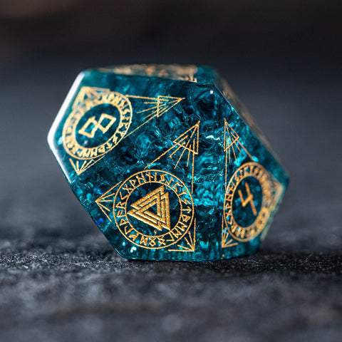 URWizards Dnd Engraved Blast Blue Glass Dice Set Nordic Style - Urwizards