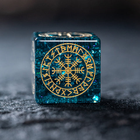 URWizards Dnd Engraved Blast Blue Glass Dice Set Nordic Style - Urwizards