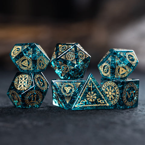 URWizards Dnd Engraved Blast Blue Glass Dice Set Nordic Style - Urwizards