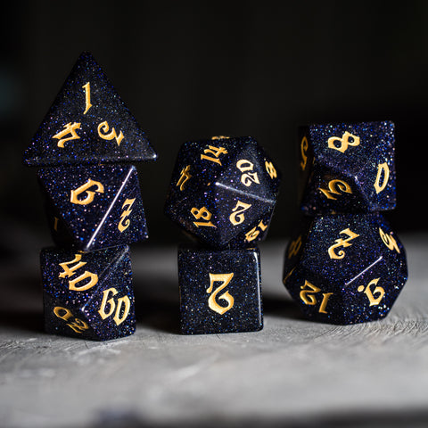 URWizards Dnd Blue Sandstone Gemstone Engraved Dice Set Magical Style - Urwizards