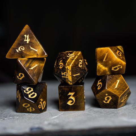 URWizards Dnd Tiger's Eye Gemstone Engraved Dice Set Magical Style - Urwizards