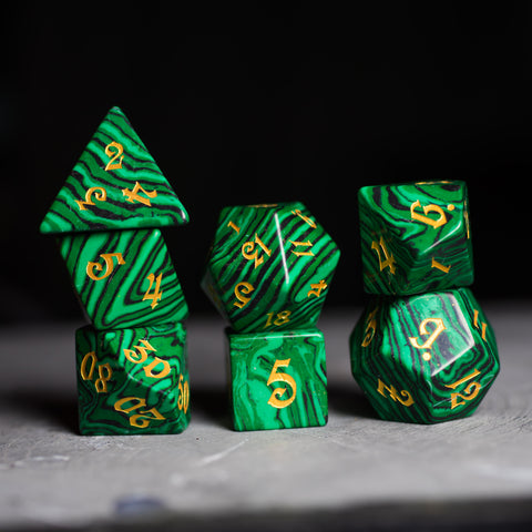 URWizards Dnd Malachite Gemstone Engraved Dice Set Magical Style - Urwizards