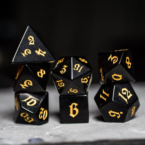 URWizards Dnd Obsidian Gemstone Engraved Dice Set Magical Style - Urwizards