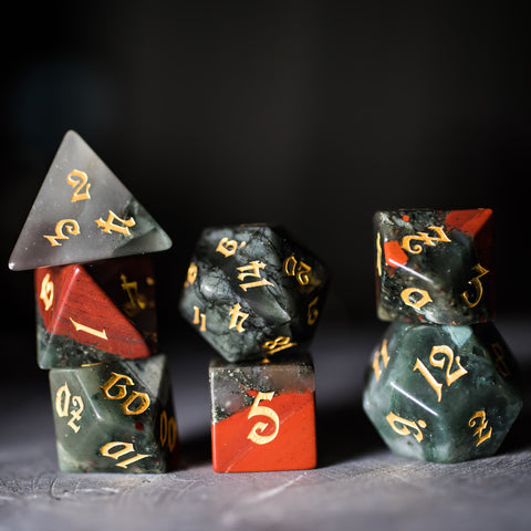 URWizards Dnd Bloodstone Gemstone Engraved Dice Set Magical Style - Urwizards
