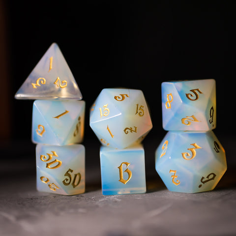 URWizards Dnd Opalite Gemstone Engraved Dice Set - Urwizards