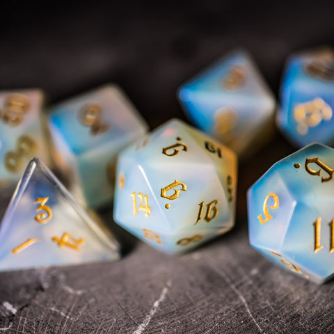 URWizards Dnd Opalite Gemstone Engraved Dice Set - Urwizards