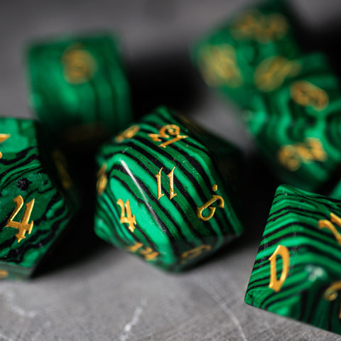 URWizards Dnd Malachite Gemstone Engraved Dice Set Magical Style - Urwizards