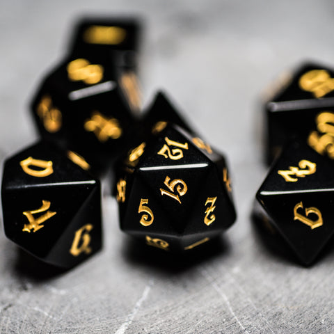 URWizards Dnd Obsidian Gemstone Engraved Dice Set Magical Style - Urwizards