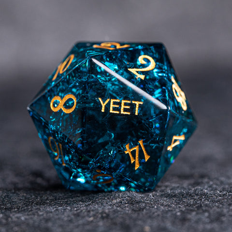 URWizards D&D Blast Blue Glass Engraved Dice Set YEET & F*CK - Urwizards