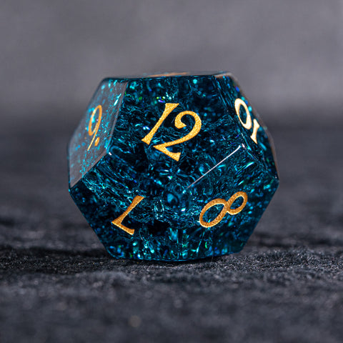URWizards D&D Blast Blue Glass Engraved Dice Set YEET & F*CK - Urwizards