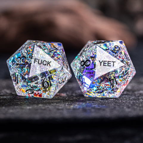 URWizards D&D Blast Prism Glass Engraved Dice Set YEET & F*CK - Urwizards