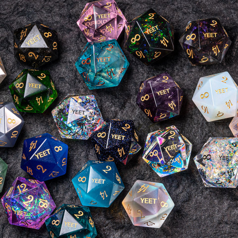 URWizards D&D Engraved Gemstone D20 Dice YEET & F*CK Style - Urwizards