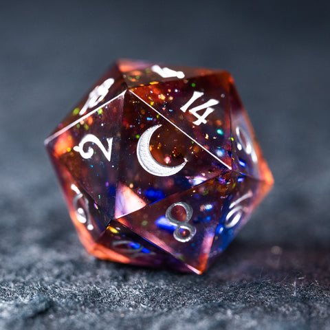 URWizards D&D Resin Dawn Glitter Engraved Dice Set Moon Style - Urwizards