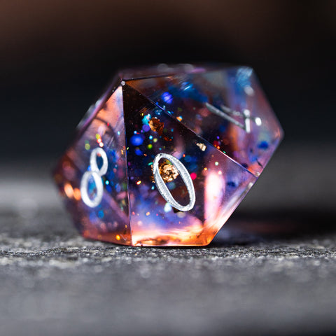 URWizards D&D Resin Dawn Glitter Engraved Dice Set Moon Style - Urwizards
