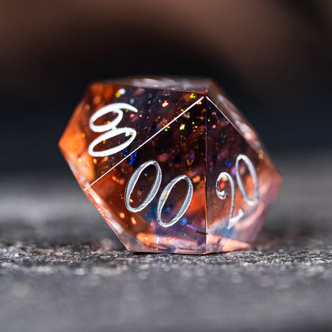 URWizards D&D Resin Dawn Glitter Engraved Dice Set Moon Style - Urwizards