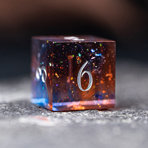 URWizards D&D Resin Dawn Glitter Engraved Dice Set Moon Style - Urwizards