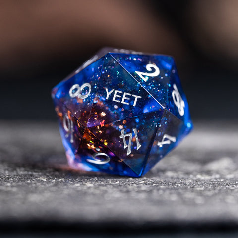 URWizards D&D Dawn Glitter Resin Engraved Dice Set YEET & F*CK - Urwizards