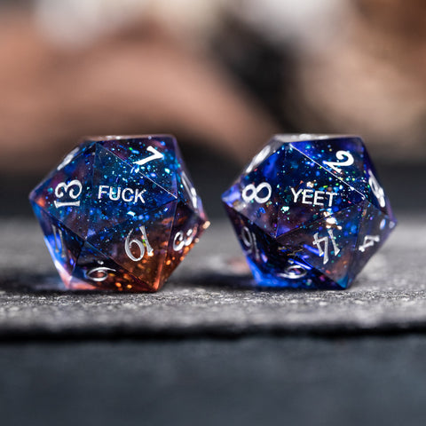 URWizards D&D Dawn Glitter Resin Engraved Dice Set YEET & F*CK - Urwizards