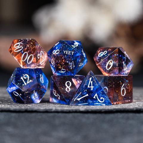 URWizards D&D Dawn Glitter Resin Engraved Dice Set YEET & F*CK - Urwizards