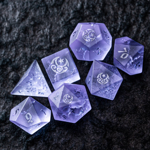 URWizards D&D Blast Lavender Glass Raised Dice Set Moon Star Style - Urwizards