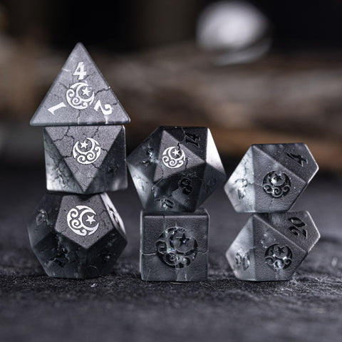 URWizards D&D Blast Black Glass Raised Dice Set Moon Star Style - Urwizards