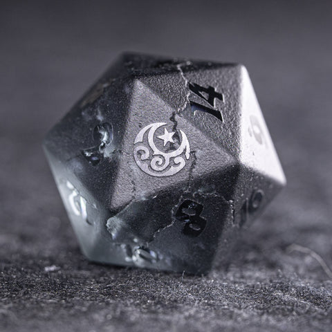 URWizards D&D Blast Black Glass Raised Dice Set Moon Star Style - Urwizards