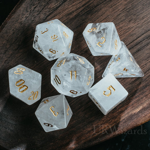 URWizards Dnd Clear Quartz Engraved Dice Set Wizard lightning Style - Urwizards