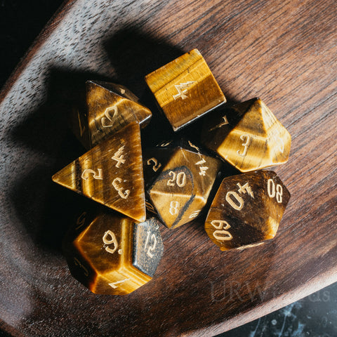 URWizards Dnd Tiger's Eye Engraved Dice Set Wizard lightning Style - Urwizards