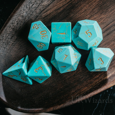 URWizards Dnd Turquoise Engraved Dice Set Wizard lightning Style - Urwizards
