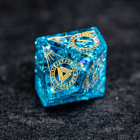 URWizards Dnd Engraved Blast Pale Blue Glass Dice Set Nordic Style - Urwizards
