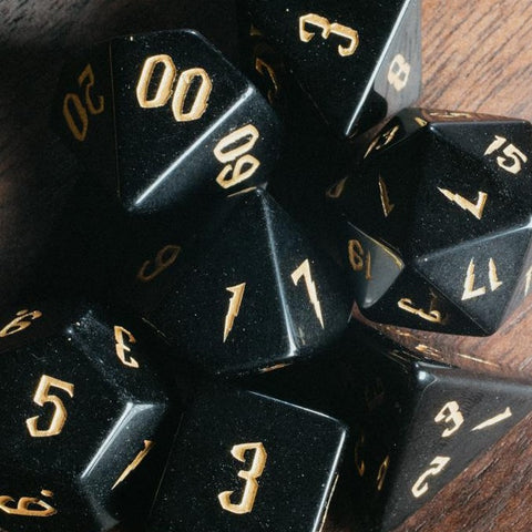 URWizards Dnd Obsidian Engraved Dice Set Wizard lightning Style - Urwizards