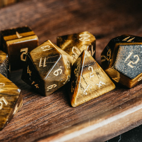 URWizards Dnd Tiger's Eye Engraved Dice Set Wizard lightning Style - Urwizards