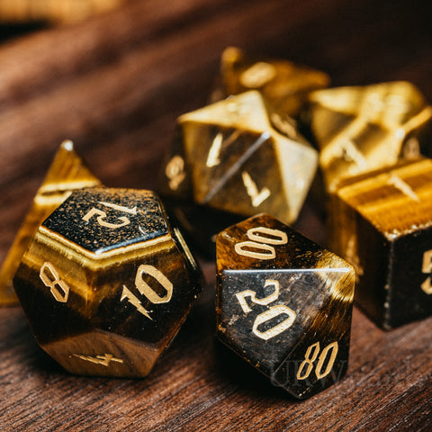 URWizards Dnd Tiger's Eye Engraved Dice Set Wizard lightning Style - Urwizards