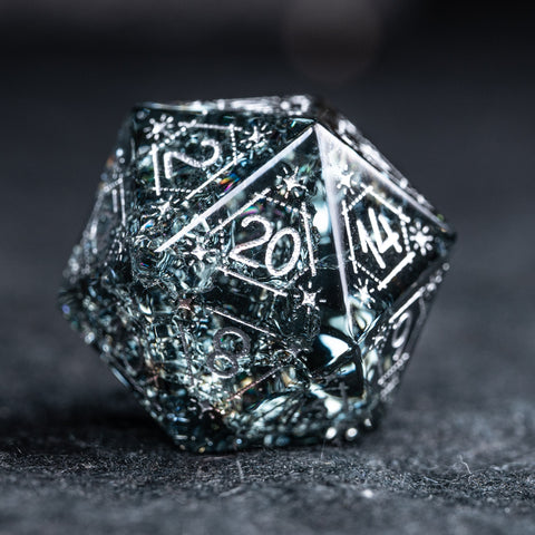 URWizards D&D Blast Black Glass Engraved Dice Set Astrology Style - Urwizards
