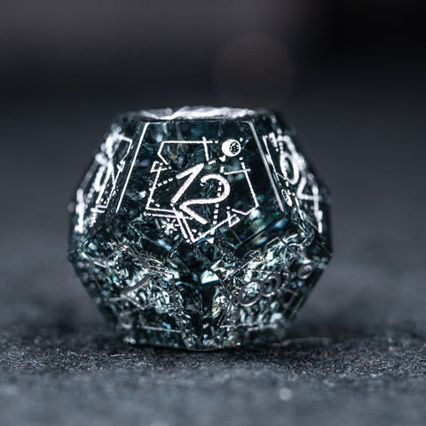 URWizards D&D Blast Black Glass Engraved Dice Set Astrology Style - Urwizards
