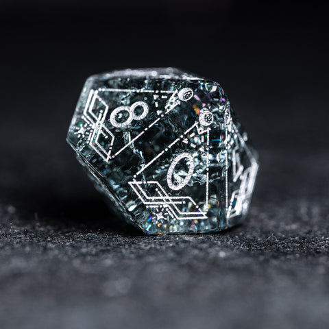 URWizards D&D Blast Black Glass Engraved Dice Set Astrology Style - Urwizards