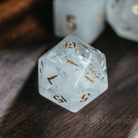 URWizards Dnd Clear Quartz Engraved Dice Set Wizard lightning Style - Urwizards