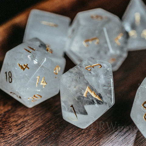 URWizards Dnd Clear Quartz Engraved Dice Set Wizard lightning Style - Urwizards