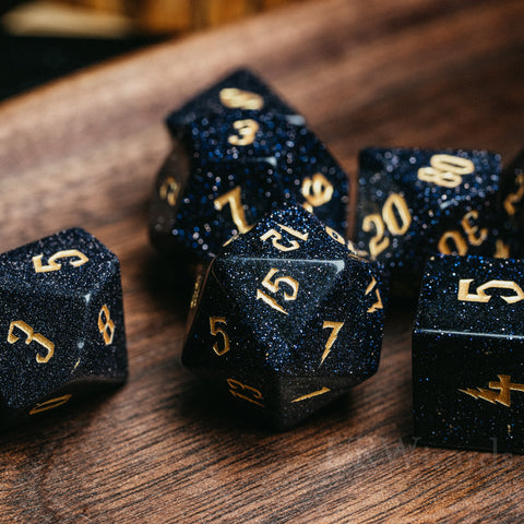 URWizards Dnd Blue Sandstone Engraved Dice Set Wizard lightning Style - Urwizards
