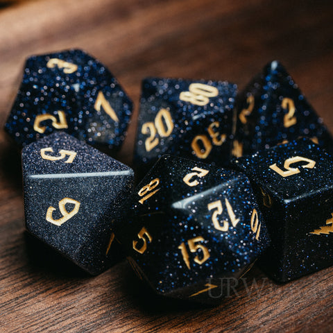 URWizards Dnd Blue Sandstone Engraved Dice Set Wizard lightning Style - Urwizards